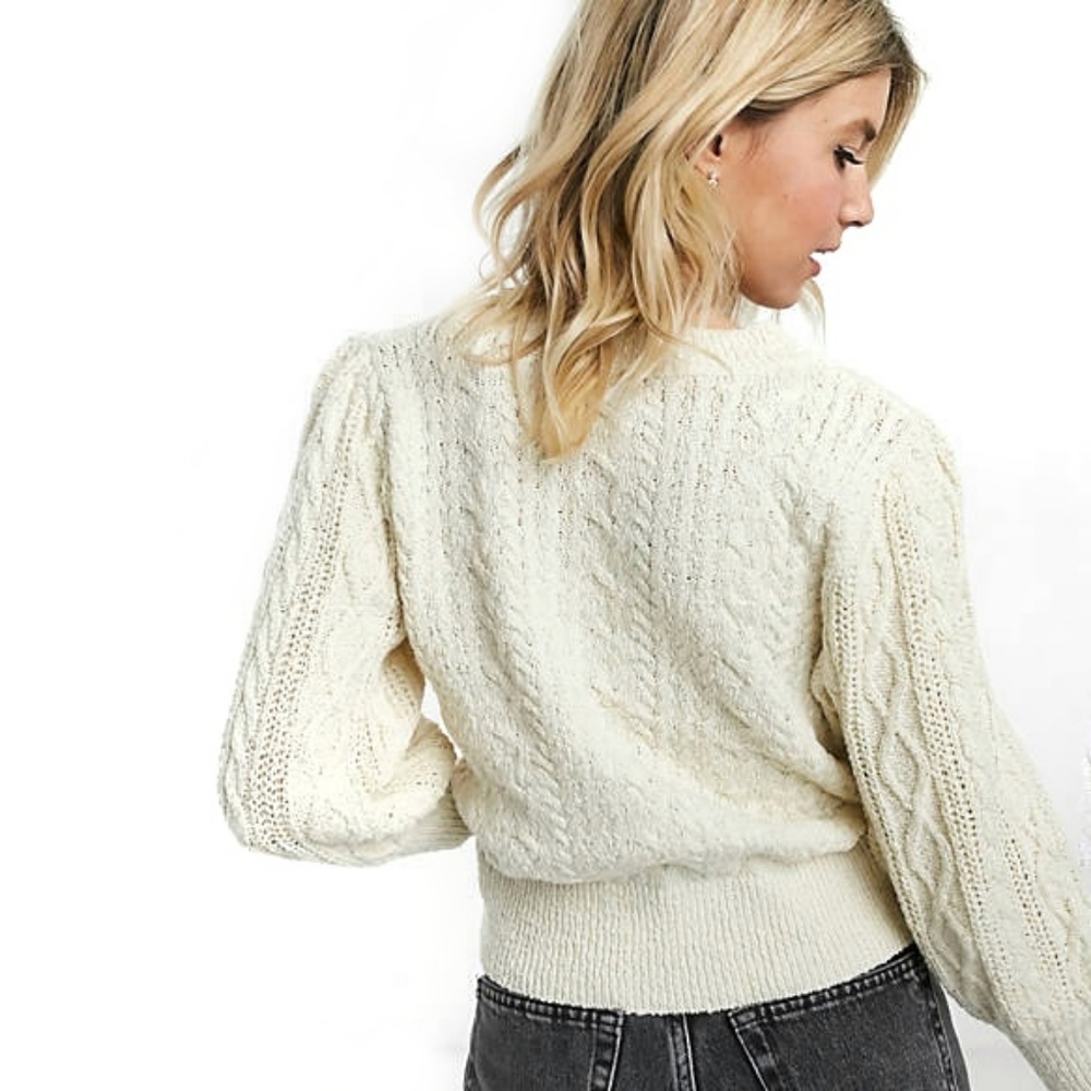 Free People Villa Cable Pullover Sweater Ivory - Picture 1 of 5
